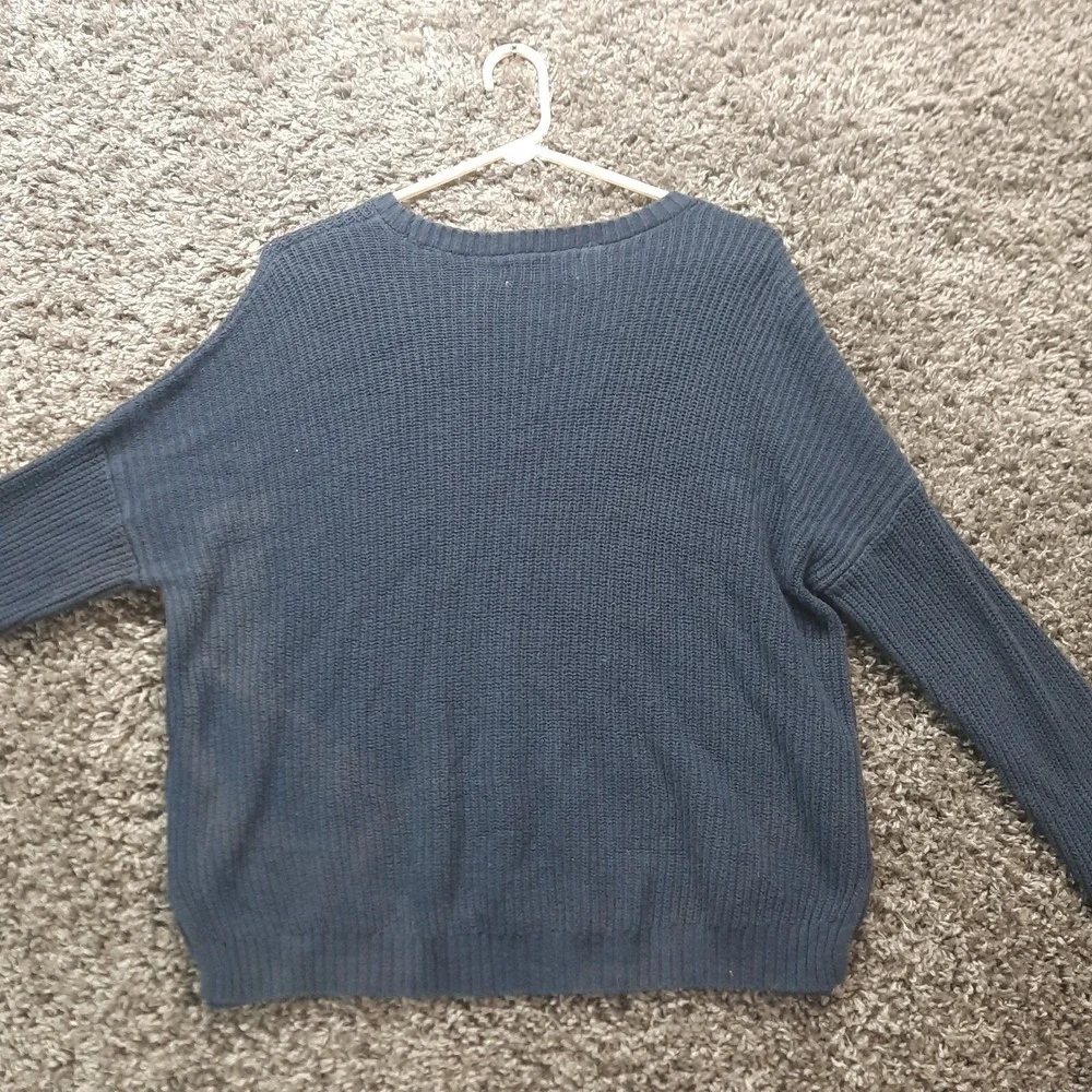 Hollister Sweater Men Medium Navy Blue Red White Stripe Crew Neck Waffle Knit‎